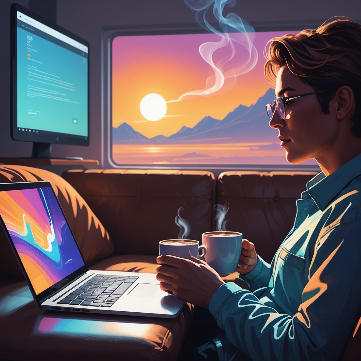 Cozy Lounging: Digital Illustration in Syd Mead Style