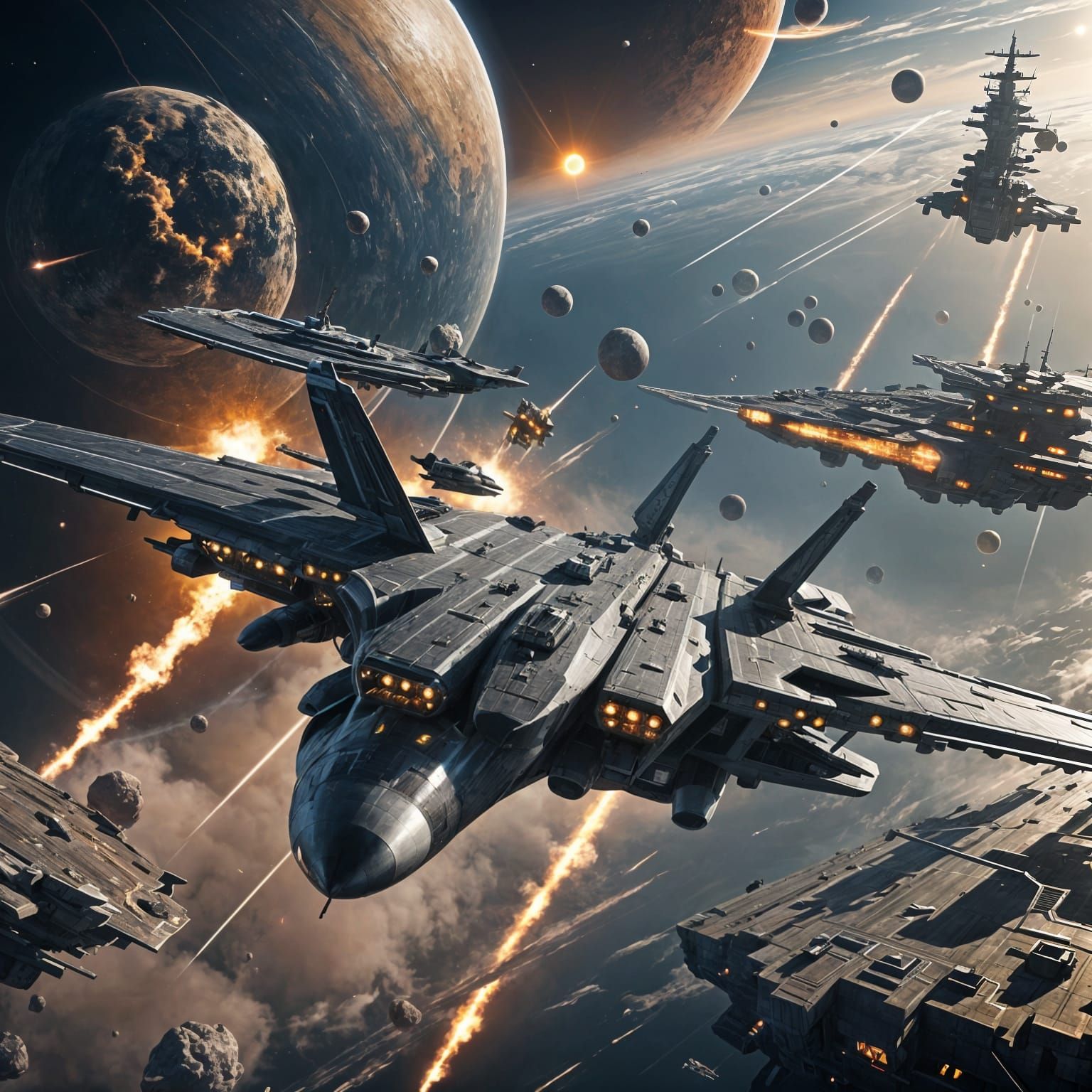 Futuristic Aircraft Carrier Navigates Solar System