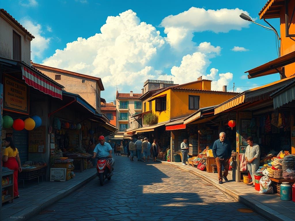 Street Market Scene in Vibrant Perspective