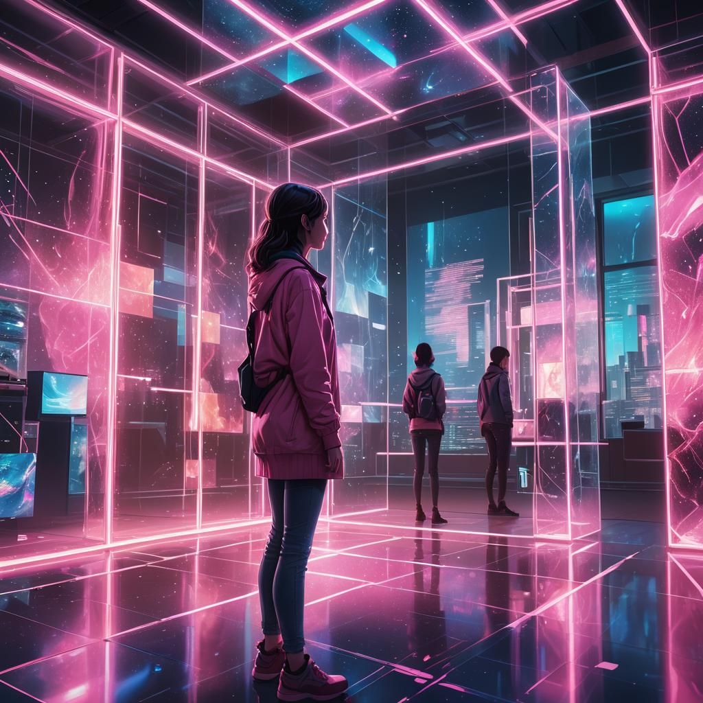 Woman Mesmerized by Infinity Box: Manga-Style Digital Art