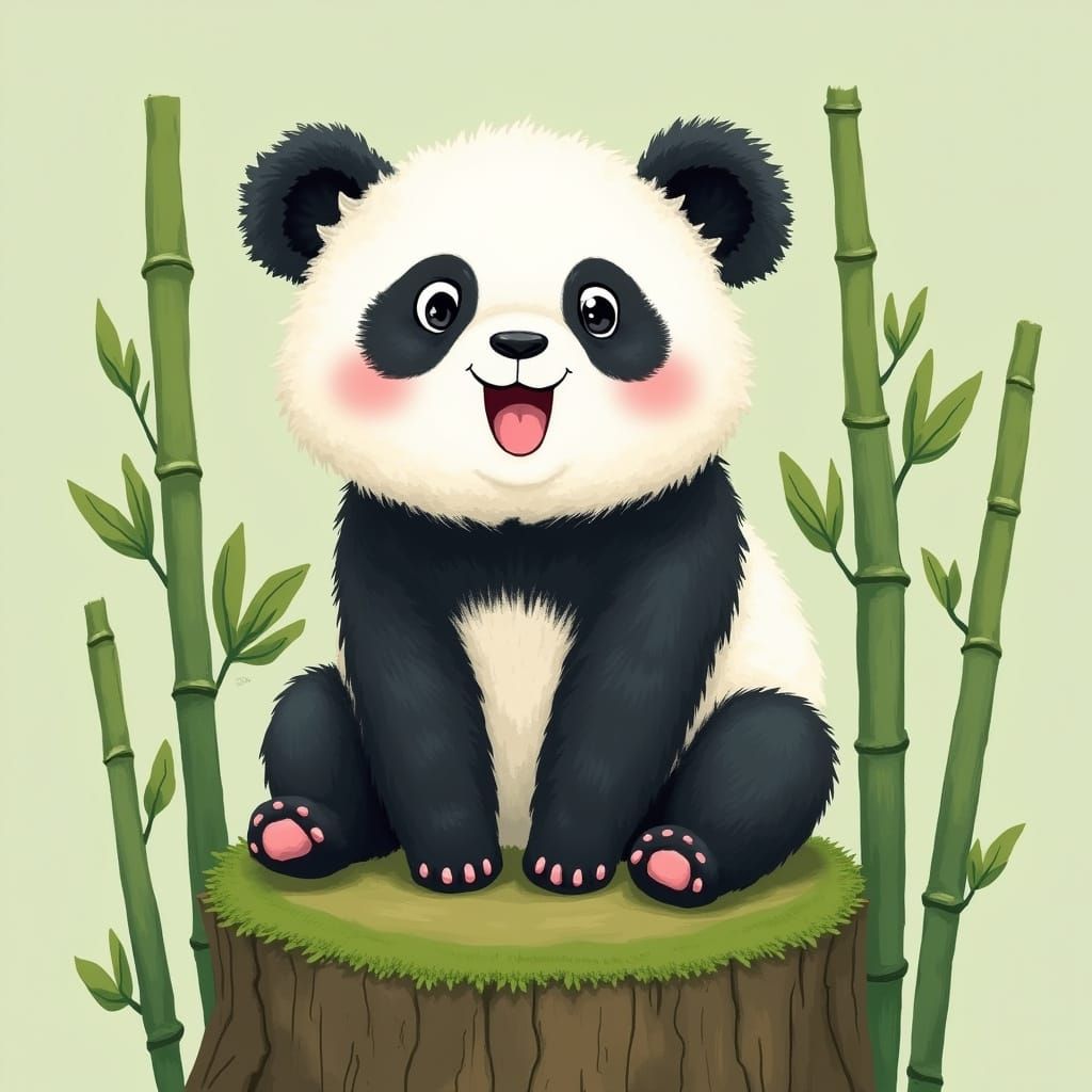 Whimsical Baby Panda in Japanese Kawaii Art Style
