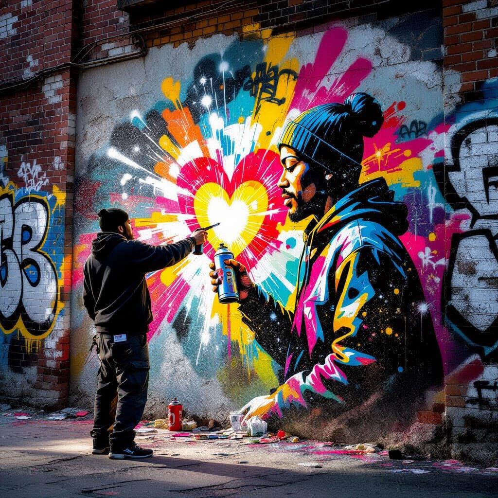 Graffiti Artist Paints Hopeful Mural on Brick Wall