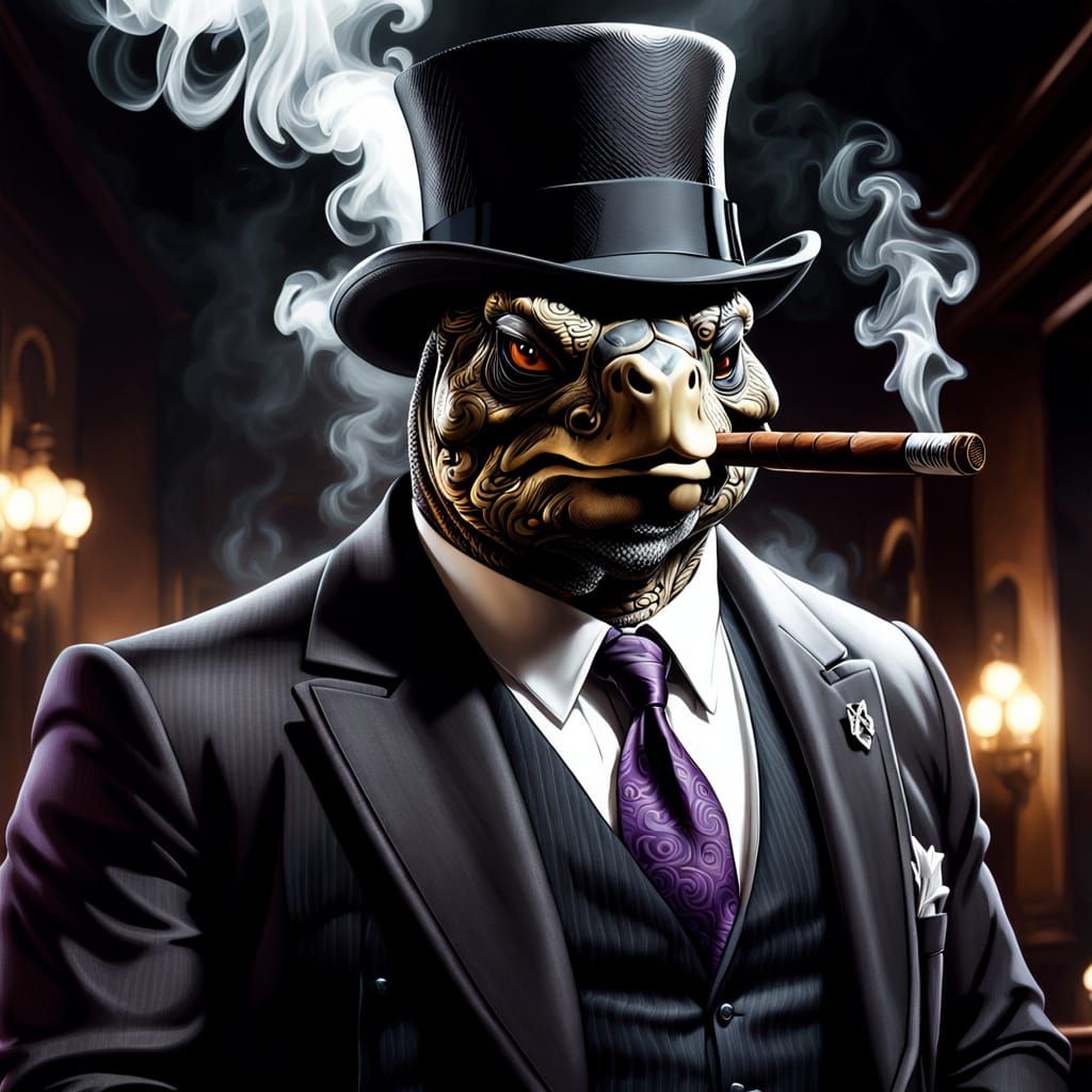 Mafia Turtle Don in Vintage-Style Digital Art