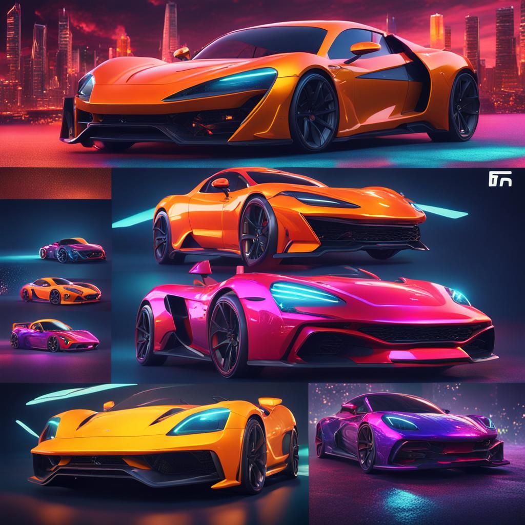 Exotic Sports Cars in Vibrant Fantasy Concept Art