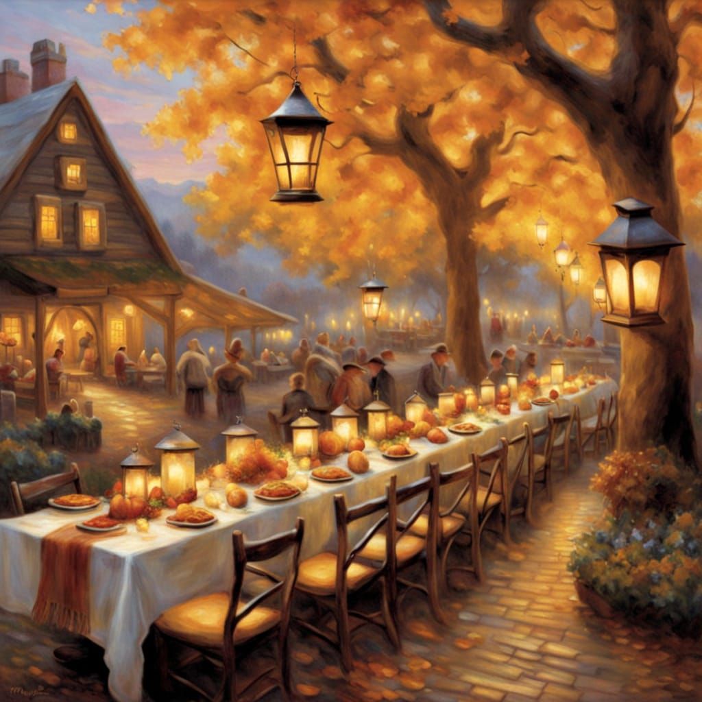 Festive Autumn Table Setting With Warm Lantern Light