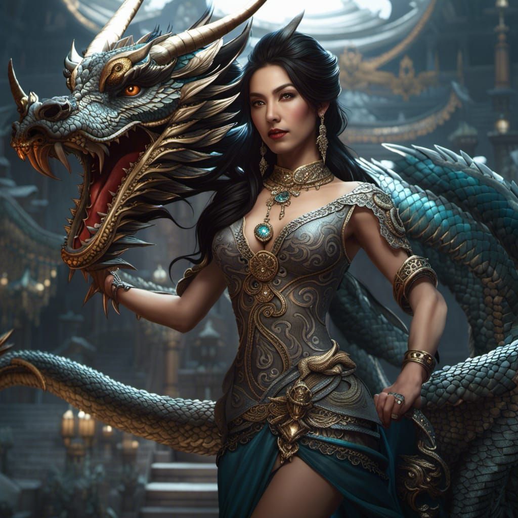 Dragon and Woman in Dark Fantasy Art