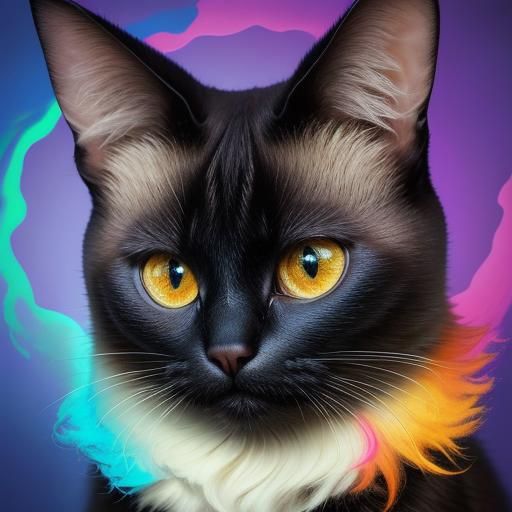 Siamese Cat Portrait in Hyperrealistic Splash Art