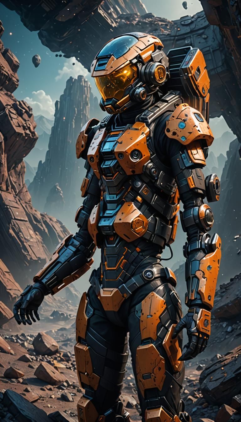 Detailed Asteroid Miner in Matte Painting Style