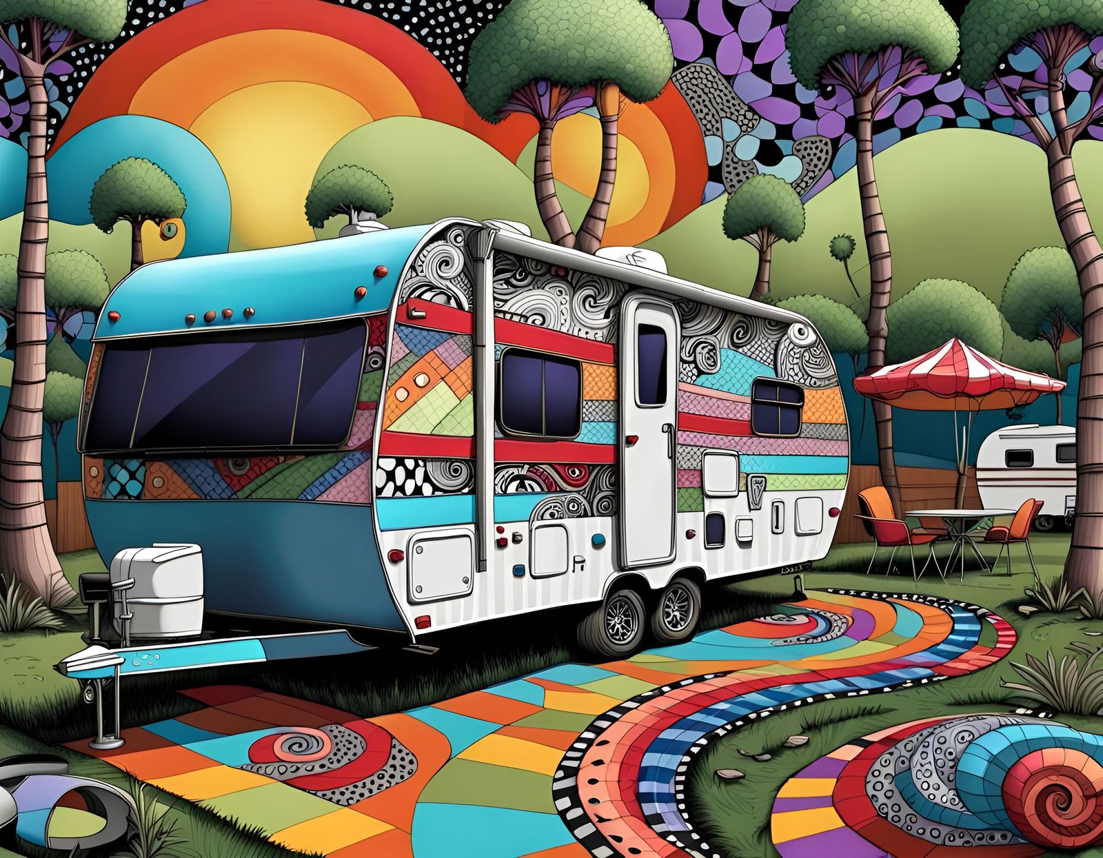 Zentangle RVs in a Glossy 3D Trailer Park