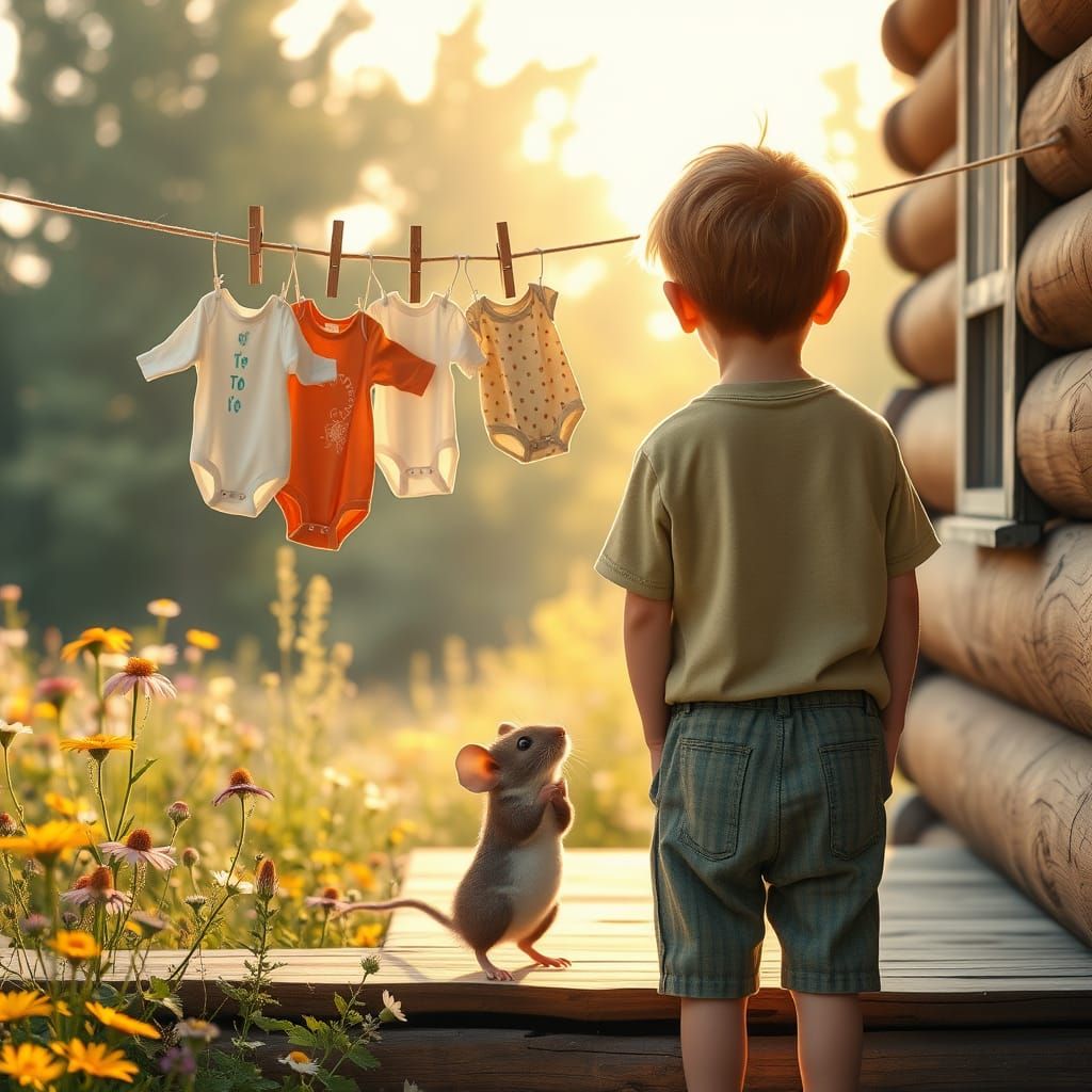 Whimsical Morning Scene with Mouse in Diapers