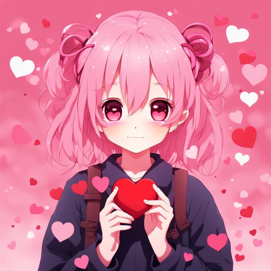 Anime Girl with Heart for Valentine's Day
