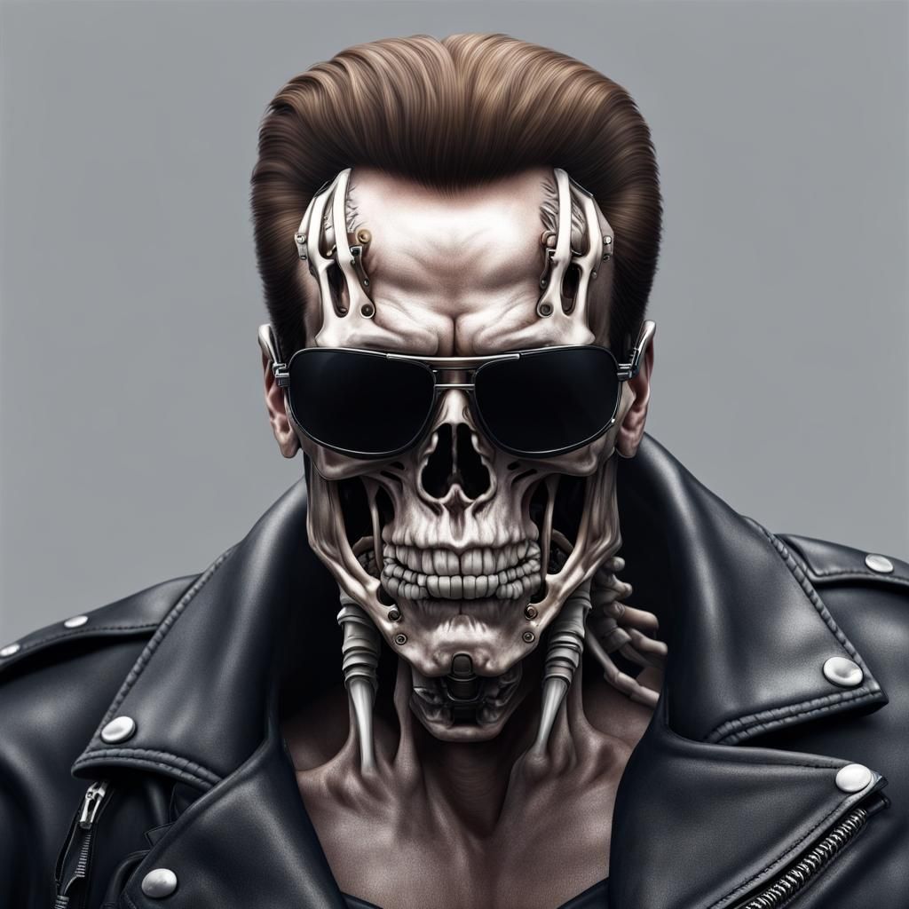 Hyperrealistic T-800 Terminator with Skeleton