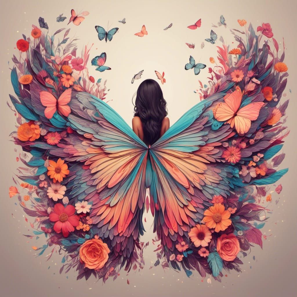 Floral Butterfly Wings Illustration