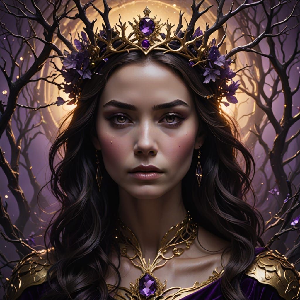 Mysterious Woman with Crystal Crown in High Contrast