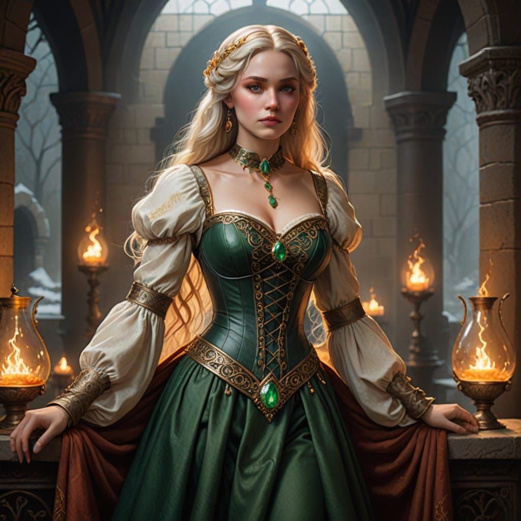 Medieval Woman with Fire Opal Pendant