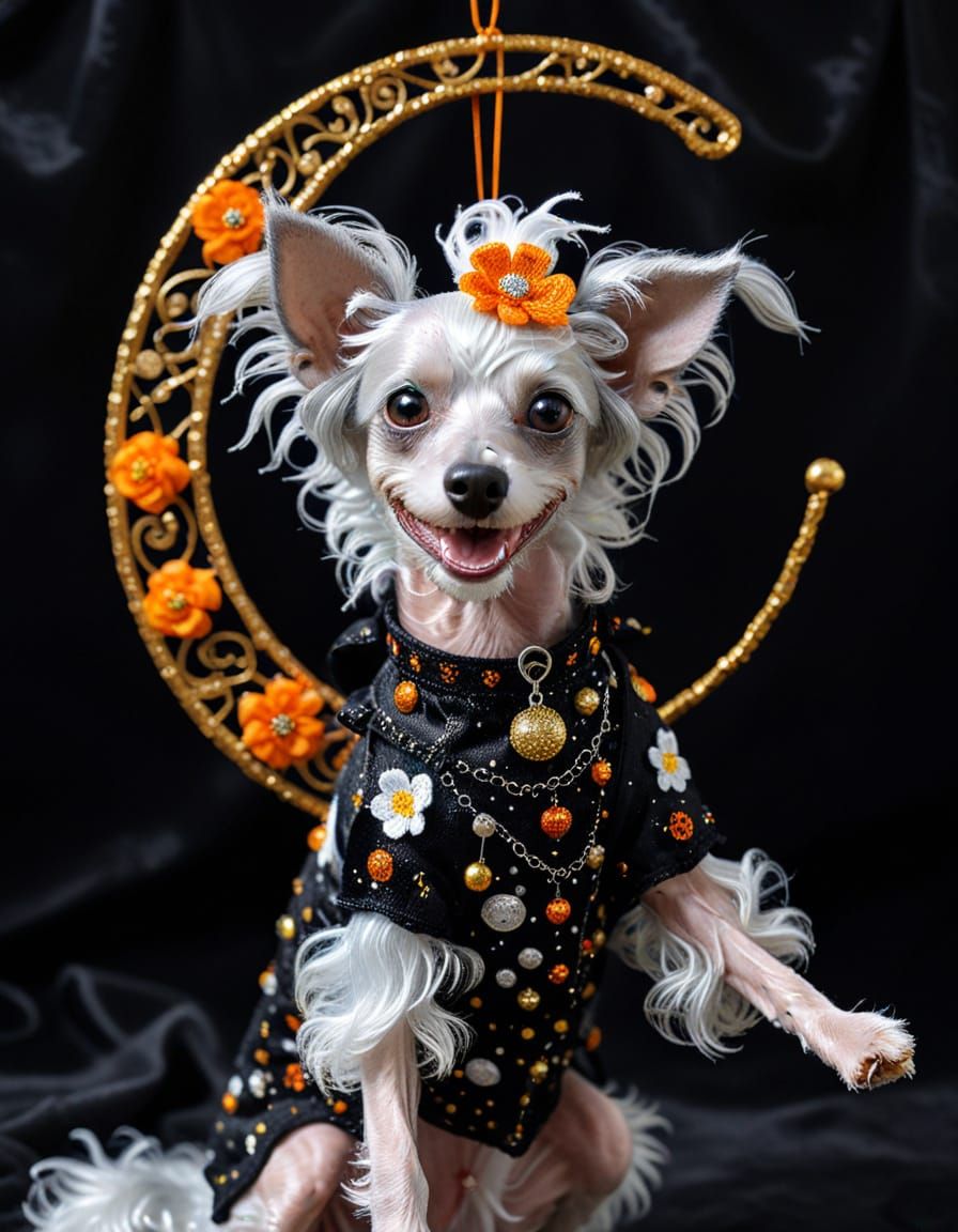 Klimt-Inspired Crochet Chinese Crested Dog Halloween Art