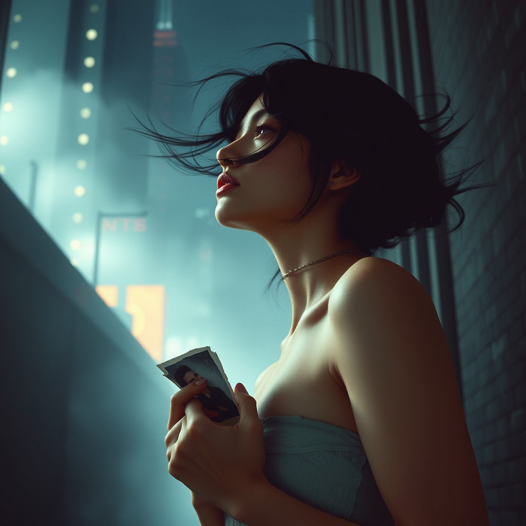 Longing in a Cyberpunk Cityscape Alleyway