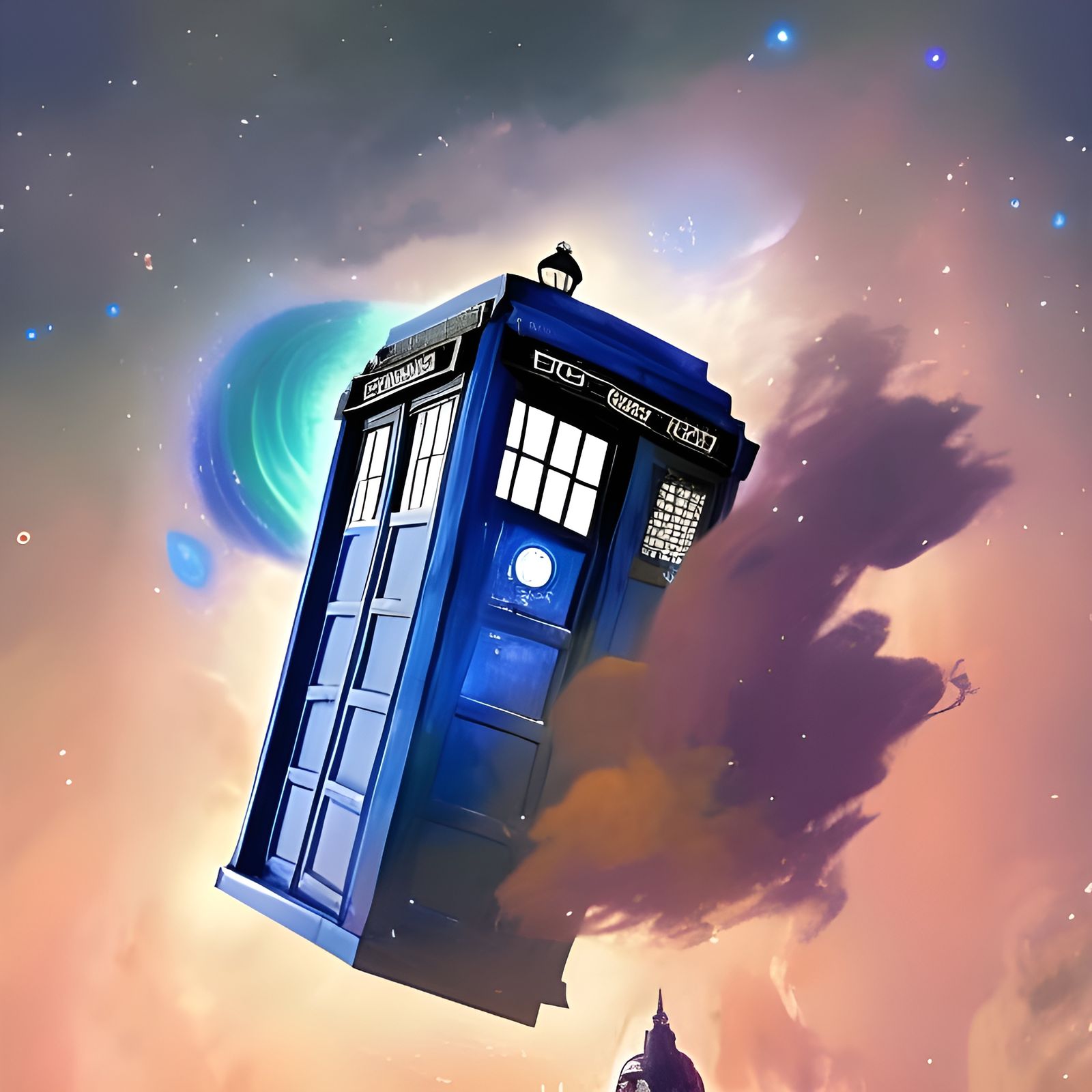 TARDIS in Cosmic Space: Hyperdetailed Concept Art