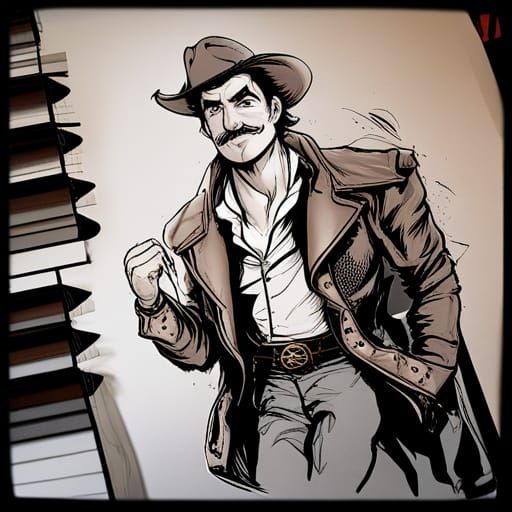 Gaston as Cowboy in Comic Book Art