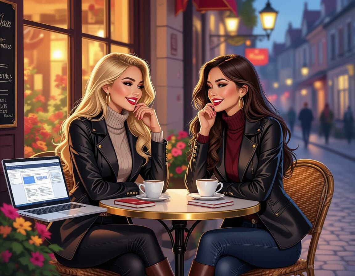 Glamorous Pinup Models Enjoy Autumn Cafe Evening