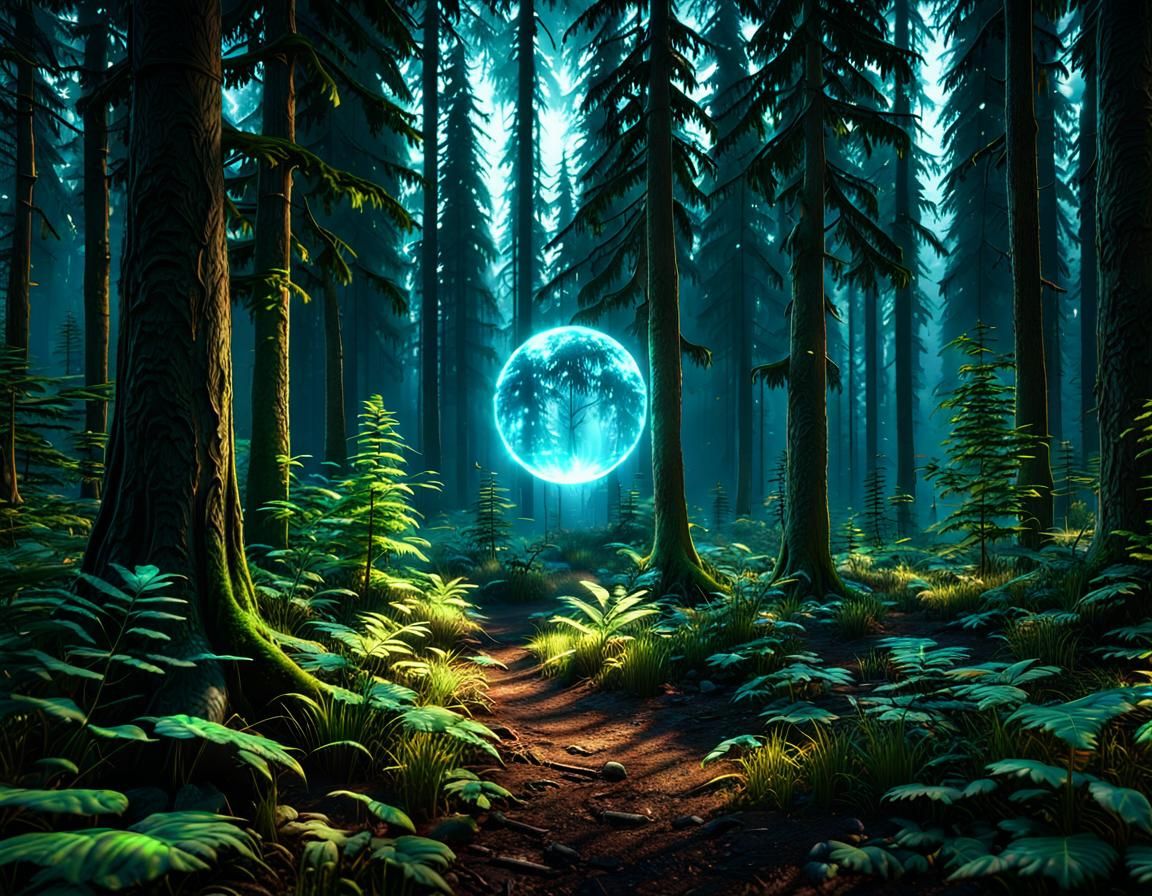 Holographic Forest in 3D Game Cinematic Style