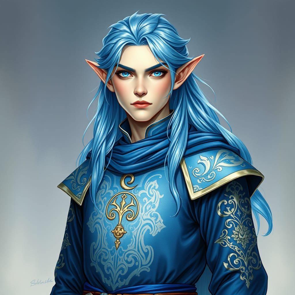 Ethereal Elf Cleric in Resplendent Blue and Silver Vestments