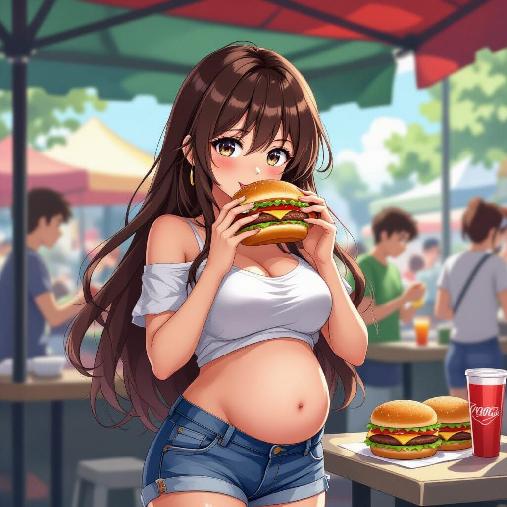 Anime Woman's Burger Belly: Studio Trigger Manga Style