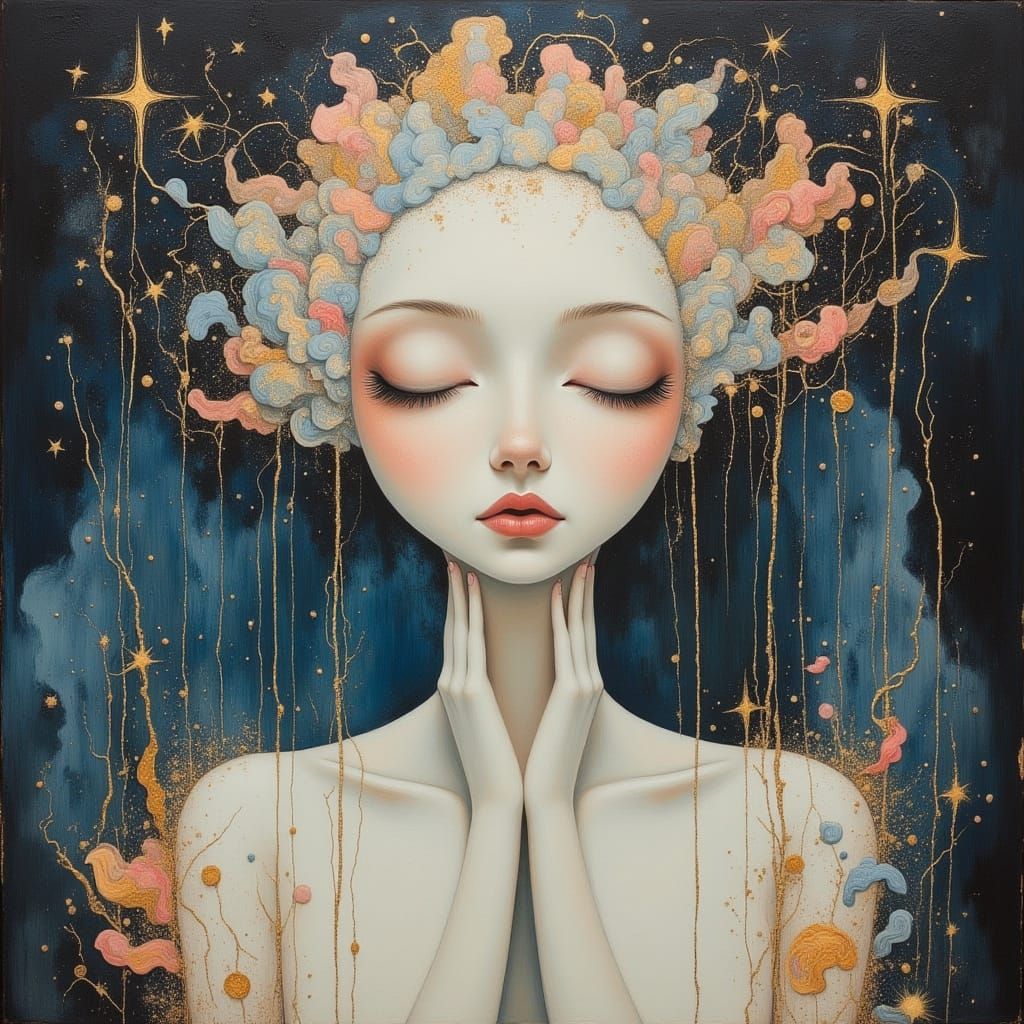 Surreal Woman Amidst Swirling Stars