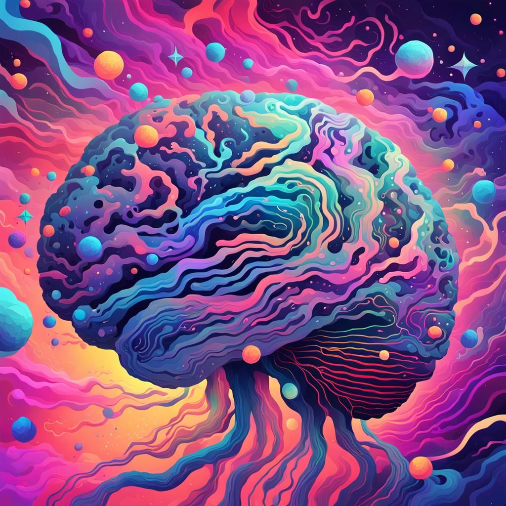 Brain Surrounded by Swirling Shapes in Digital Art