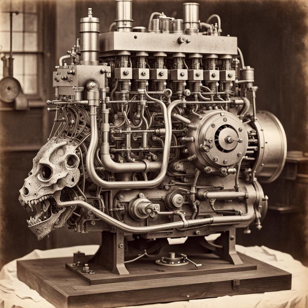 Surreal Marsupial Engine in Dystopian Horror Style