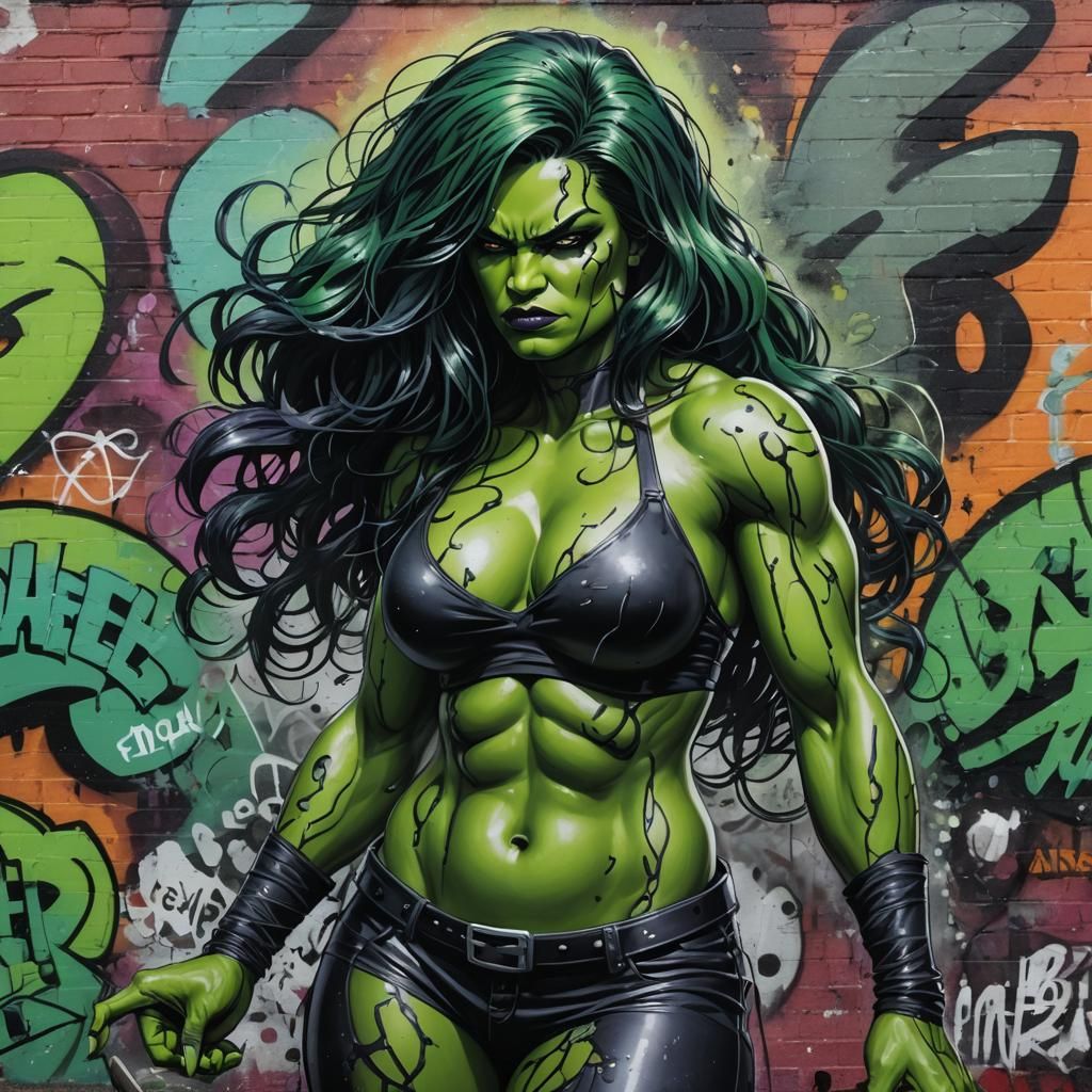 Sensual Gothic She-Hulk in Graffiti Art Style