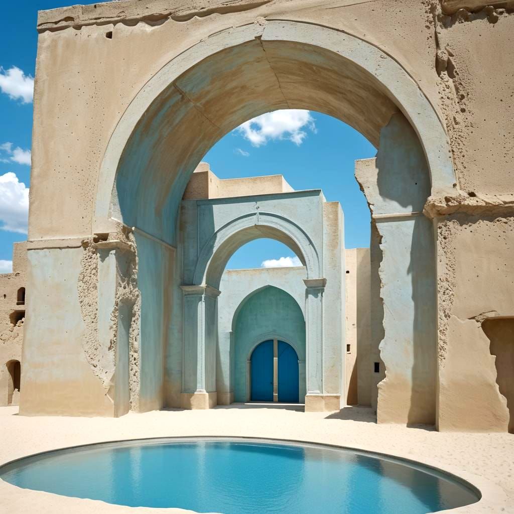 Ultramarine Concrete Arch on Blue Sand Dune