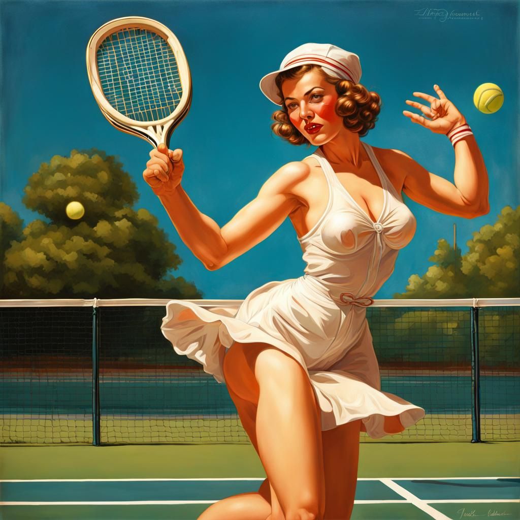 1930s Pin-Up Tennis Girl in Splash Art Style