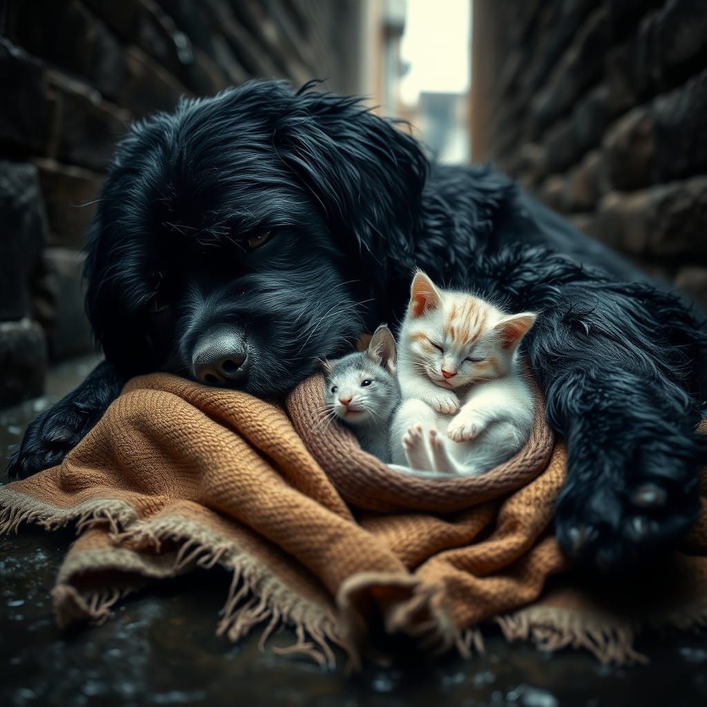 Whimsical Friendship in Rainy Alleyway