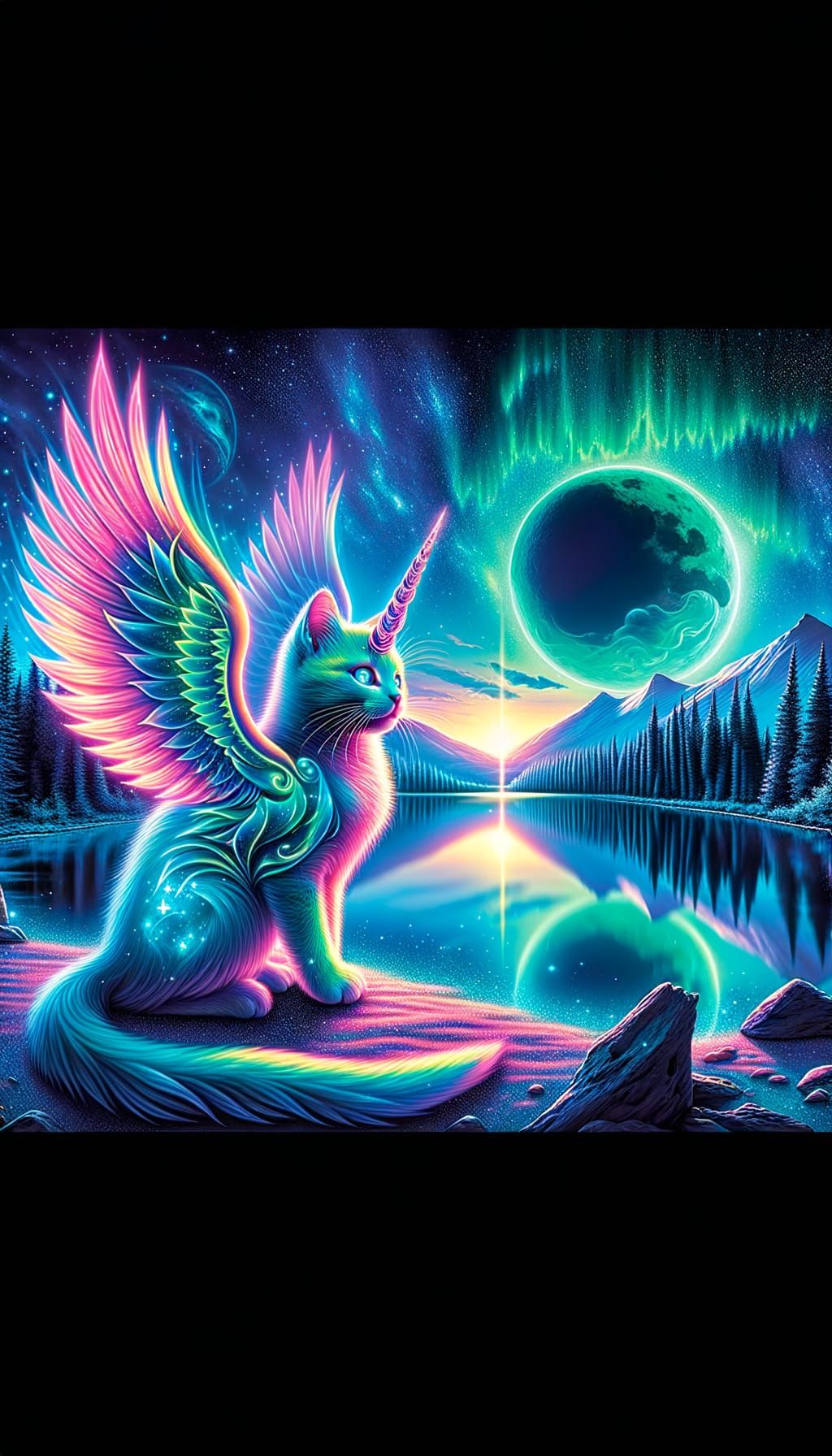 Neon Galaxy Kitten with Phoenix Wings