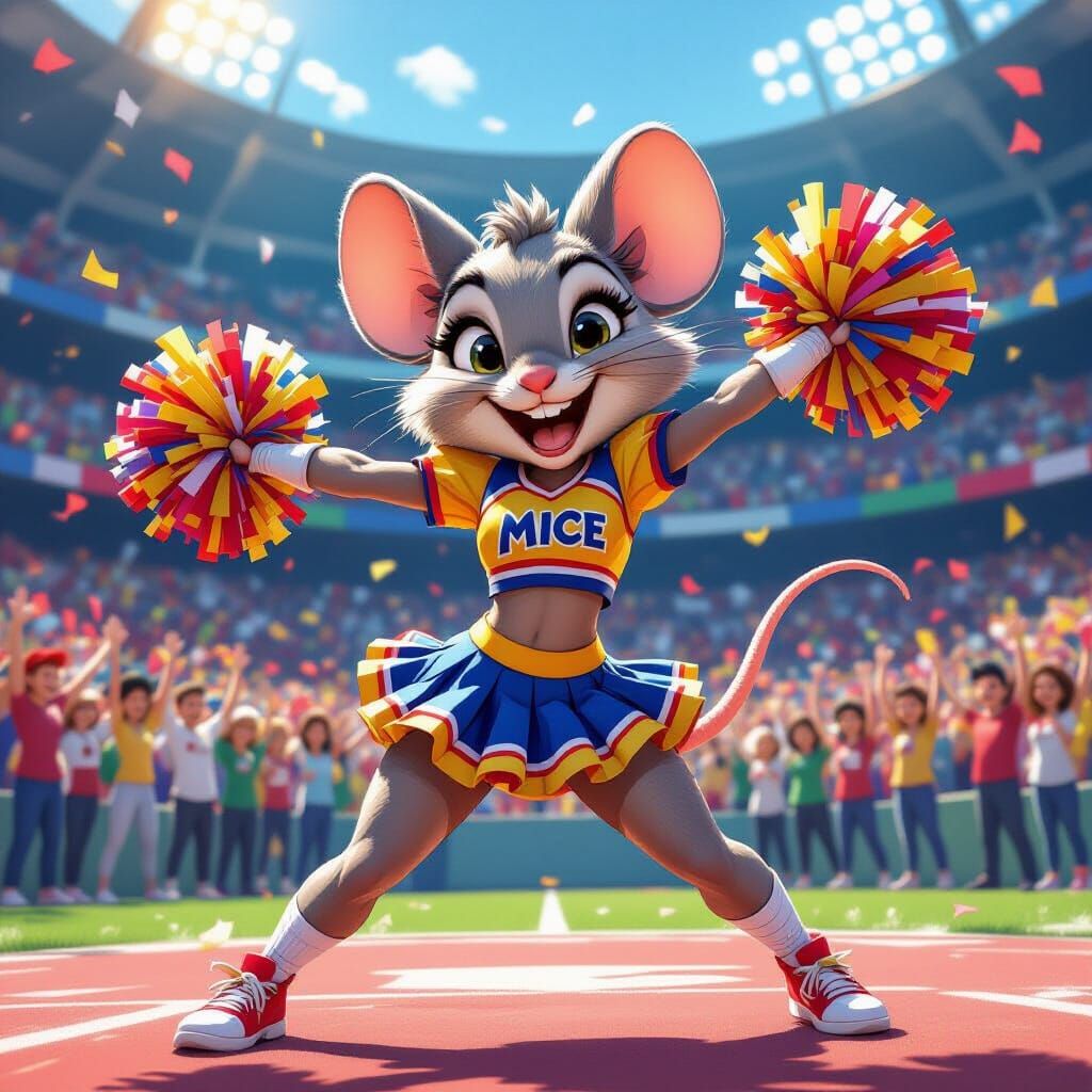 Mischievous Mice Cheerleader in Stadium, Concept Art