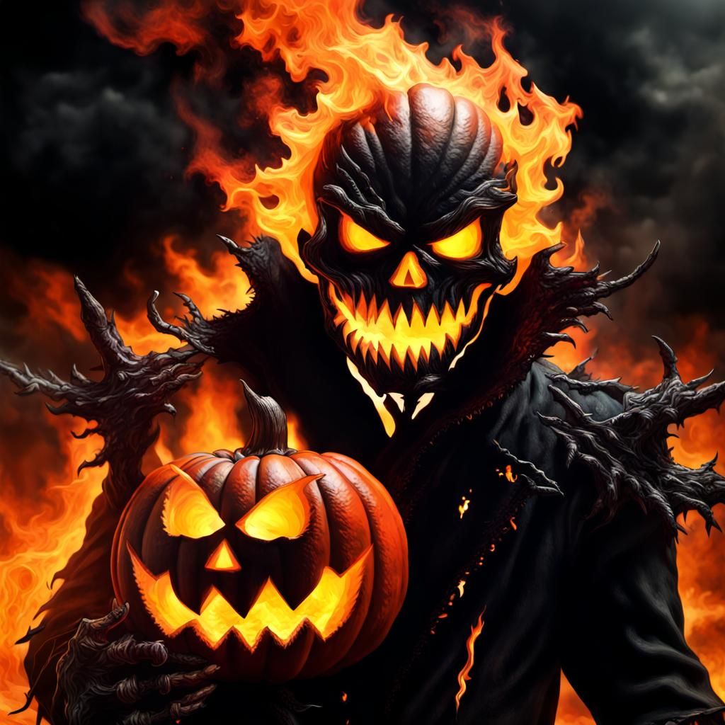 Halloween Fire Pumpkin Monster Digital Art