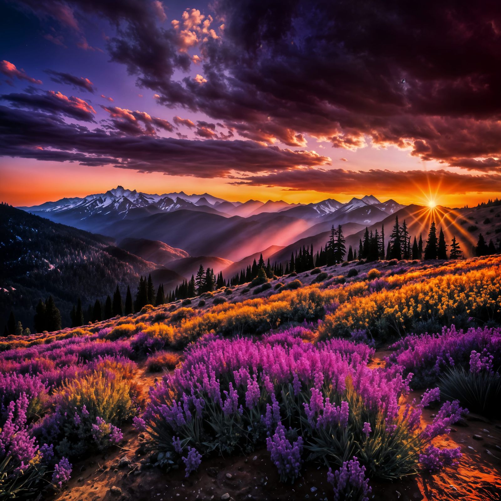 Purple and Gold Landscape in Cinematic Hyperrealism