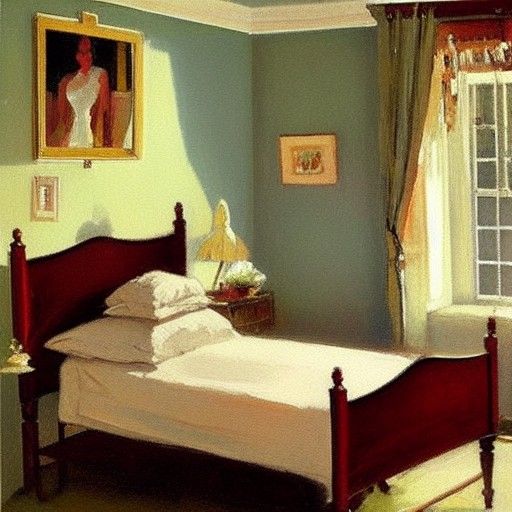 Edwardian Bedroom with Mid-Century Robots as Oil Painting
