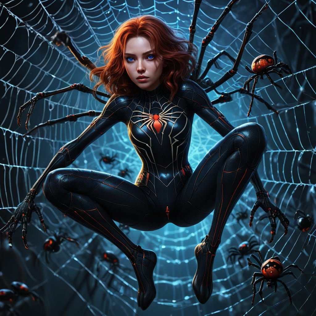 Dark Fantasy: Black Widow Spider Mother and Hatchlings