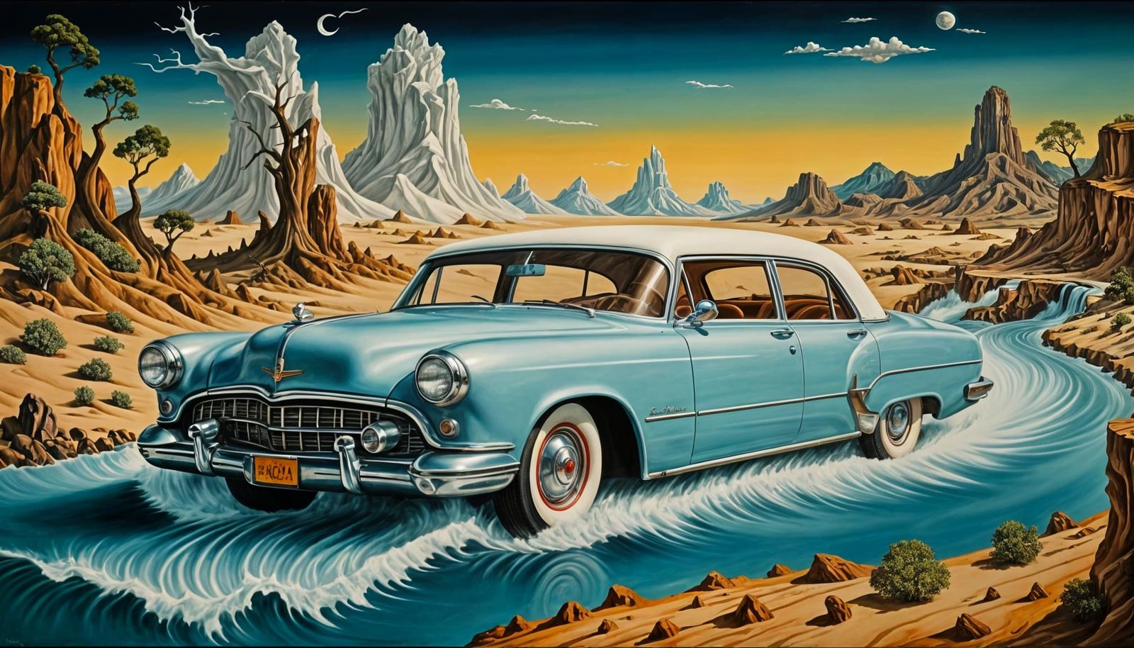 Surrealist Cars Racing Through Melting Landscape