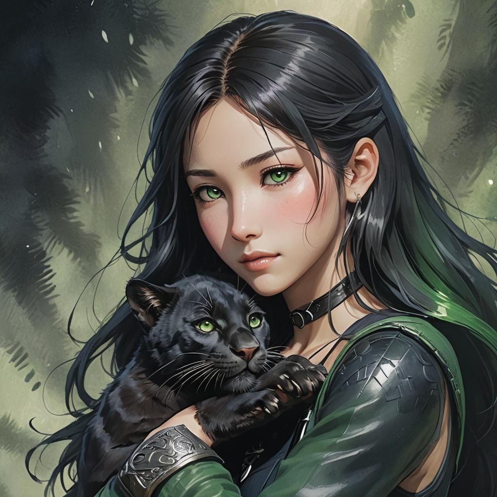 Tifa Hugs Panther in Anime Concept Art