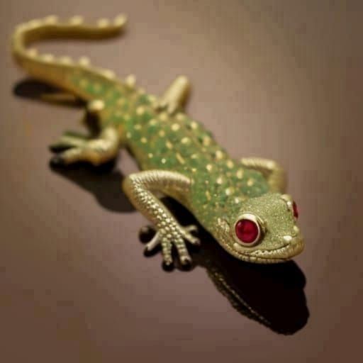 Jeweled Lizard Brooch with Ruby Eyes