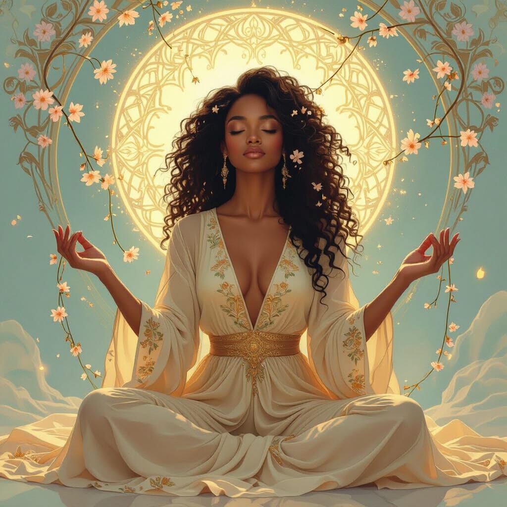 Meditative Woman in Art Nouveau Style Portrait