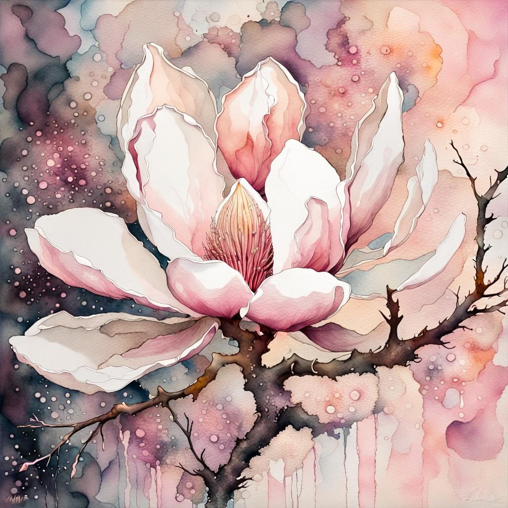 Magnolia Bloom in Fantasy Watercolor Style