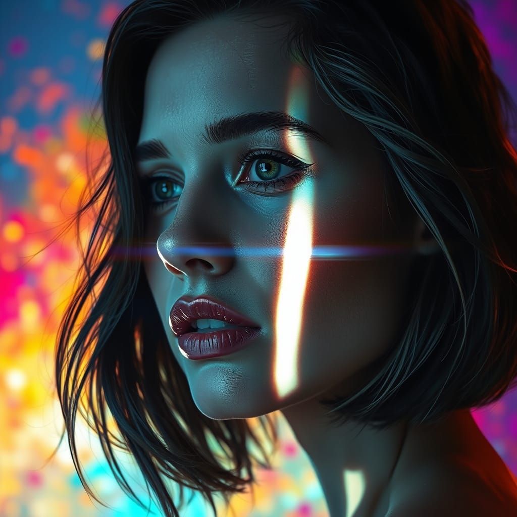 Prismatic Portrait in Hyperrealistic Splash Art Style