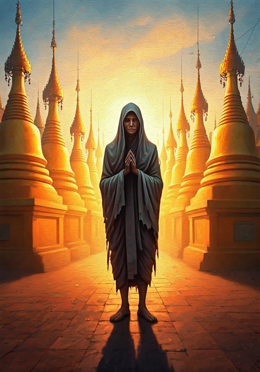 Thai Ghost at Golden Stupa Crematorium in Impressionist Oil ...