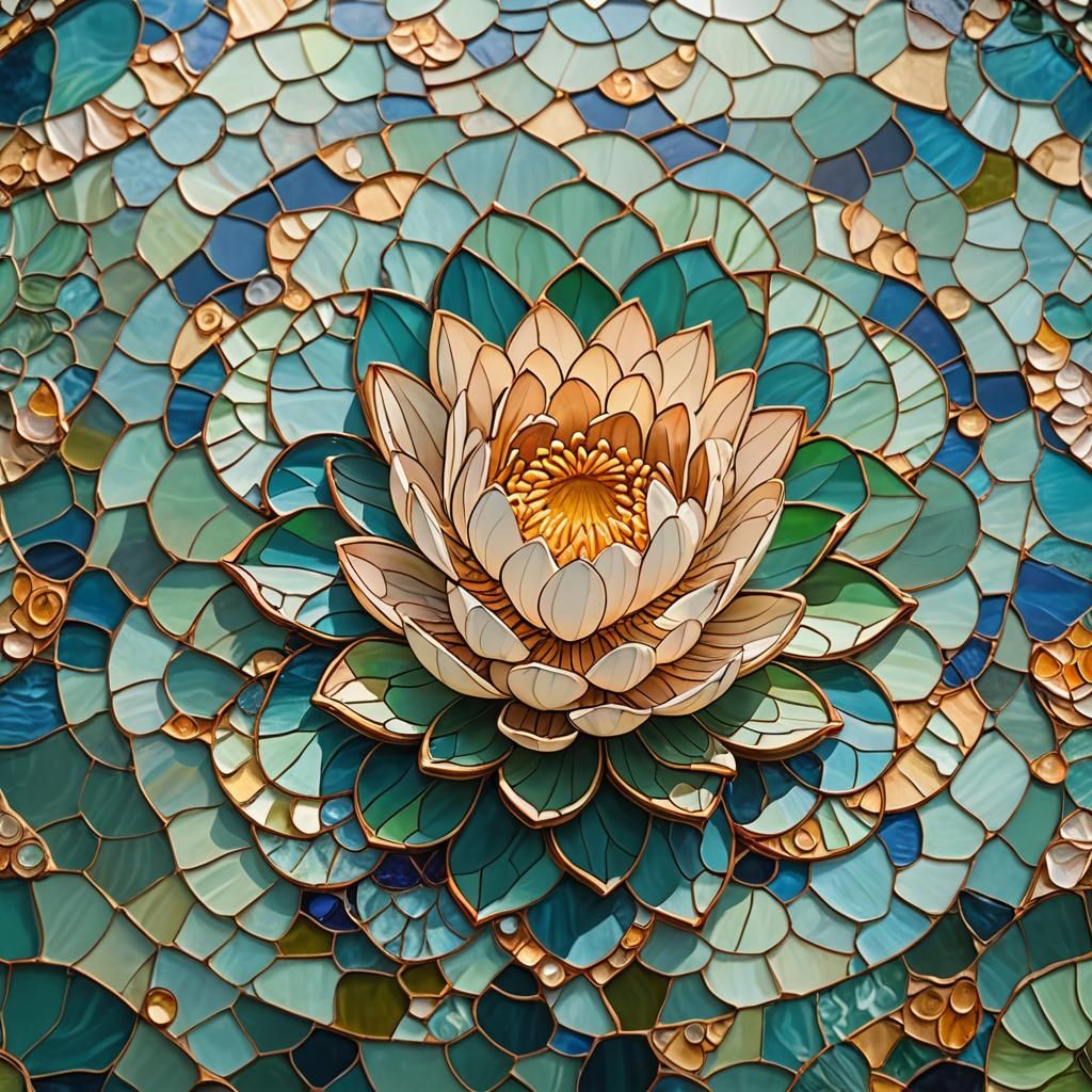 Lotus in Pond: Byzantine Mosaic Art in Glass
