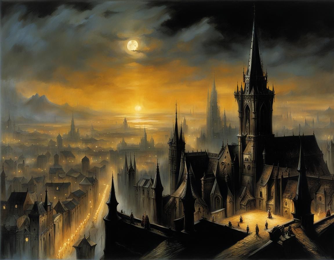 Grimdark Medieval Cityscape in Gothic Style