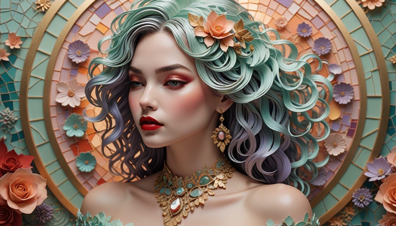 Pastel Paper-Cut Art of Elegant Woman Exuding Playfulness